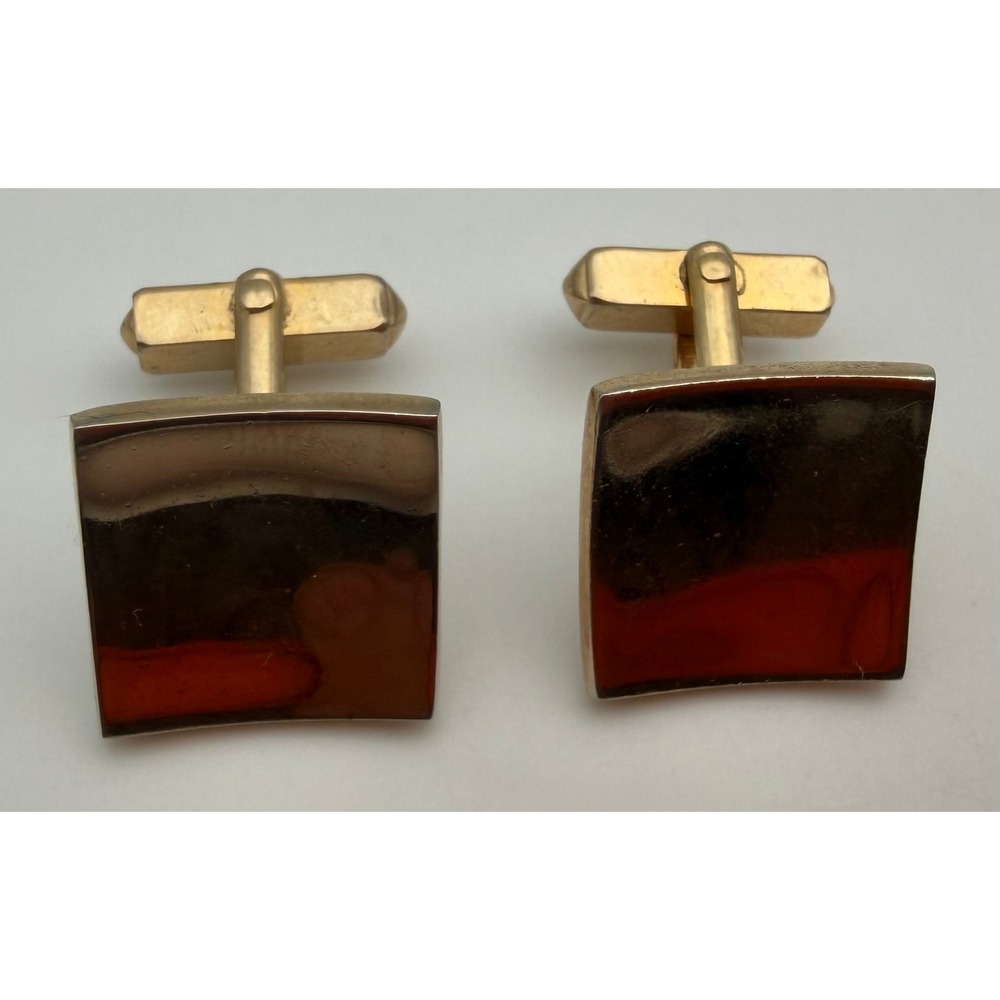 Vintage Swank Gold Tone Curved Square Amber Stone Inlayâ Cufflinks Mens Jewelry